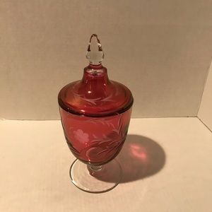 RUBY pink etched floral APOTHECARY VINTAGE vase.